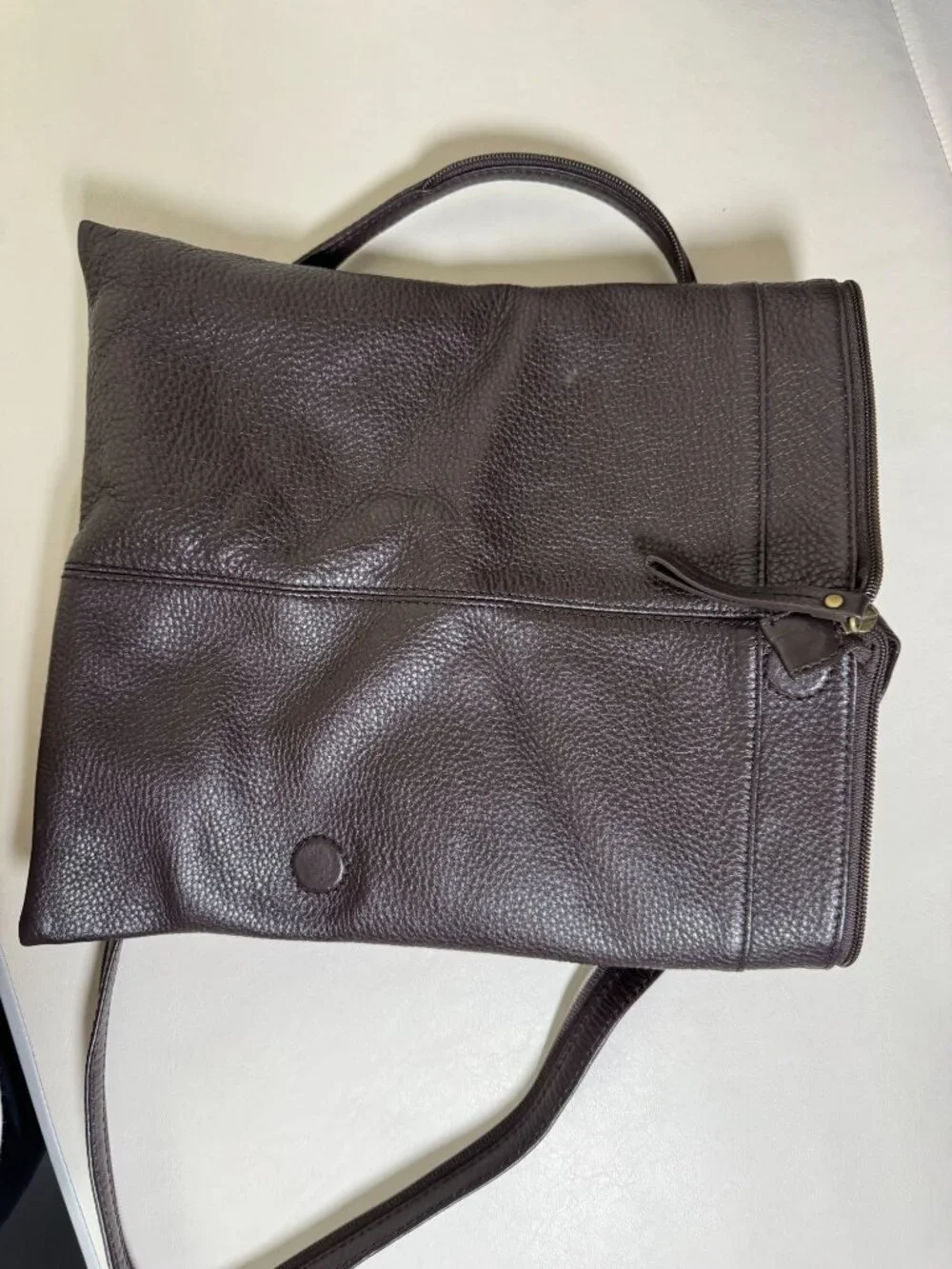 Hobo International Chocolate Brown Leather Sling Backpack Zip strap 12x11